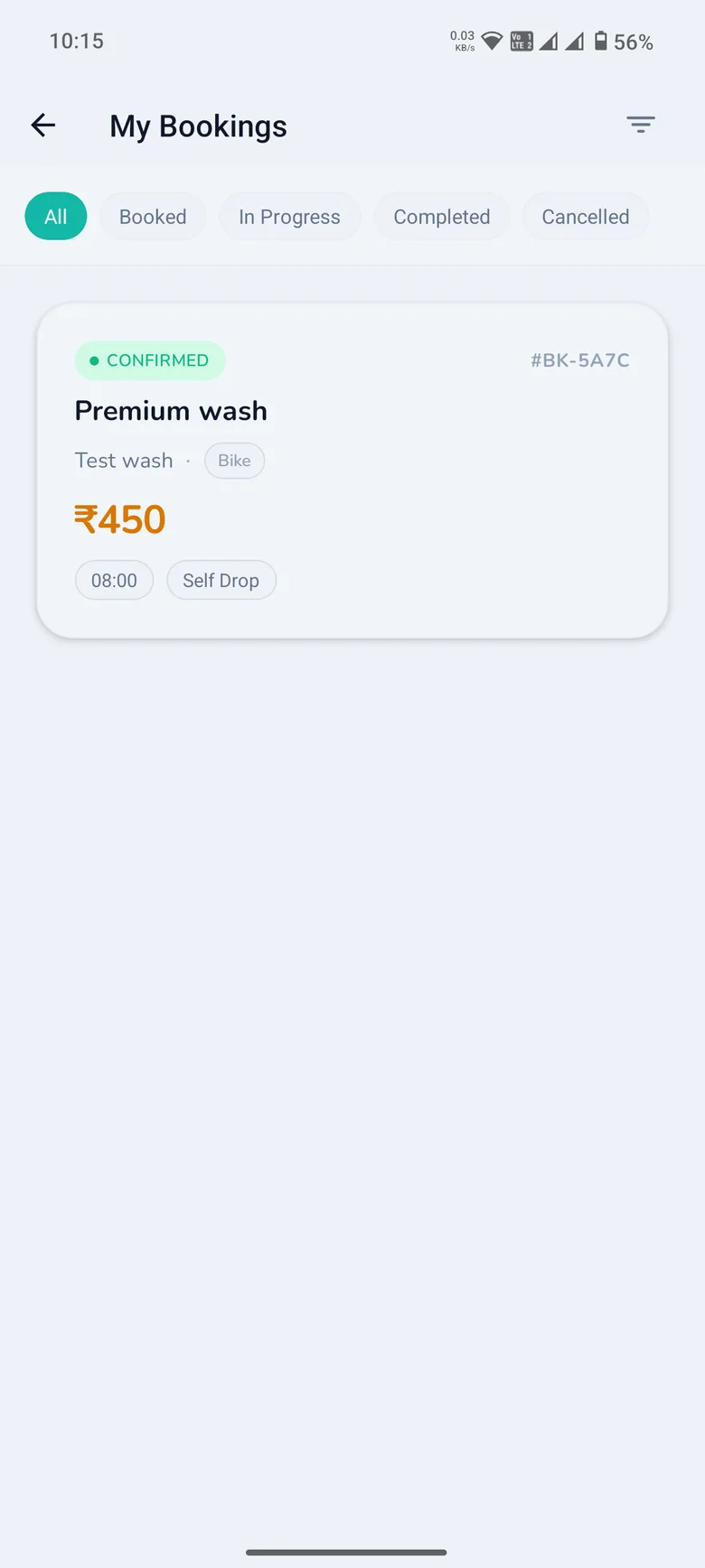 Viewing car wash booking status in the WashPot app